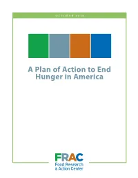 A Plan of Action to End Hunger in America I