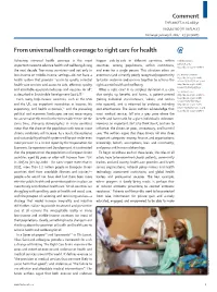 Comment from Universal Health Coverage to Right Care for Health