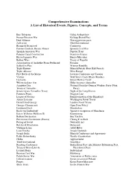 Comprehensive Examinations: a List of Historical Events, Figures, Concepts, and Terms