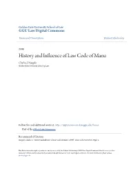 History and Influence of Law Code of Manu Charles J