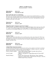 With Elbio Barilari Broadcast Schedule — Fall 2017