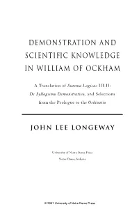 DEMONSTRATION and Scientific KNOWLEDGE in WILLIAM OF
