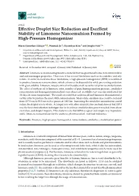 Effective Droplet Size Reduction and Excellent Stability of Limonene