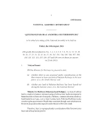 1 (4Th Session) NATIONAL ASSEMBLY SECRETARIAT ————— “QUESTIONS for ORAL ANSWERS and THEIR REPLIES” to Be Asked A