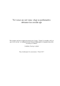 Elegy As Performative Utterance in a Secular Age