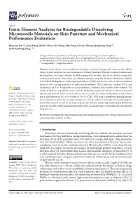 Finite Element Analysis for Biodegradable Dissolving Microneedle Materials on Skin Puncture and Mechanical Performance Evaluation