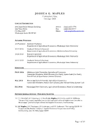 JOSHUA G. MAPLES Curriculum Vitae October 2020