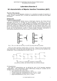 Laboratory Exercise 2 DC Characteristics of Bipolar Junction