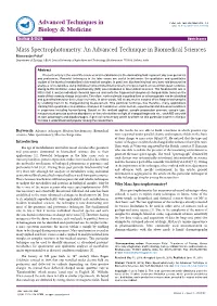 Mass Spectrophotometry: an Advanced Technique in Biomedical
