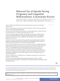 Maternal Use of Opioids During Pregnancy and Congenital Malformations: a Systematic Review