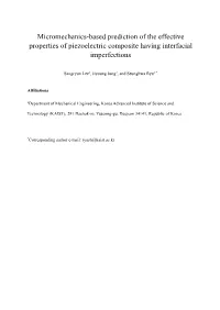 Micromechanics-Based Prediction of the Effective Properties of Piezoelectric Composite Having Interfacial Imperfections
