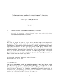 The Introduction of Academy Schools to England's