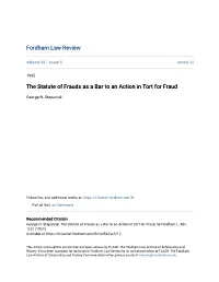 The Statute of Frauds As a Bar to an Action in Tort for Fraud