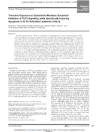 Transient Exposure to Quizartinib Mediates Sustained Inhibition of FLT3 Signaling While Specifically Inducing Apoptosis in FLT3-Activated Leukemia Cells