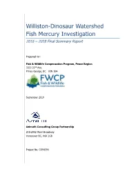 Williston-Dinosaur Watershed Fish Mercury Investigation 2016 – 2018 Final Summary Report