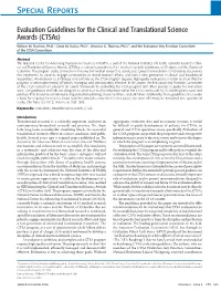 Evaluation Guidelines for the Clinical and Translational Science Awards (Ctsas)