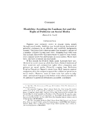 Liability: Avoiding the Lanham Act and the Right of Publicity on Social Media Hannah L