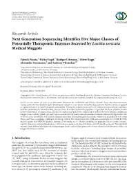 Next Generation Sequencing Identifies Five Major Classes of Potentially Therapeutic Enzymes Secreted by Lucilia Sericata Medical Maggots