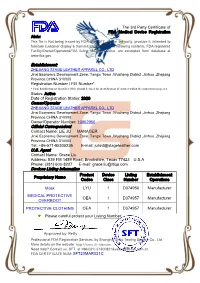 The 3Rd Party Certificate of FDA Medical Device Registration Note: This File Is Not Being Issued by FDA