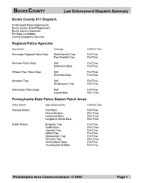 BUCKSCOUNTY Law Enforcement Dispatch Summary