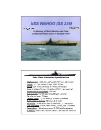 Gato Class Submarine Specifications