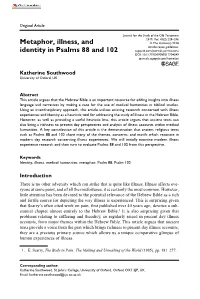 Metaphor, Illness, and Identity in Psalms 88 And