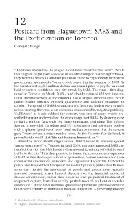 Postcard from Plaguetown: SARS and the Exoticization of Toronto Carolyn Strange