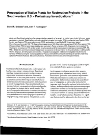 Propagation of Native Plants for Restoration Projects in the SW U.S