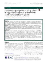 Stakeholders' Perceptions of Policy Options to Support the Integration Of