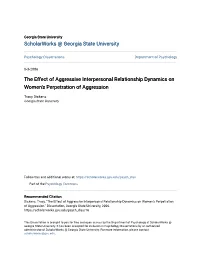 The Effect of Aggressive Interpersonal Relationship Dynamics on Women's Perpetration of Aggression