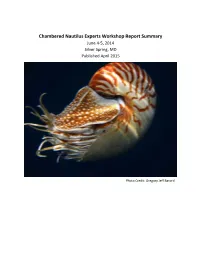 Chambered Nautilus Experts Workshop Report Summary June 4‐5, 2014 Silver Spring, MD Published April 2015