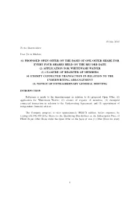 Proposed Open Offer on the Basis of One Offer Share