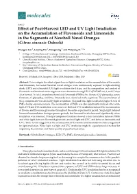 Effect of Post-Harvest LED and UV Light Irradiation on the Accumulation of Flavonoids and Limonoids in the Segments of Newhall Navel Oranges