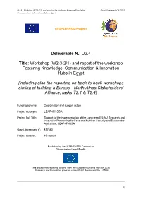 (W2-3-2/1) and Report of the Workshop Fostering Knowledge, Grant Agreement Nº 817663 Communication & Innovation Hubs in Egypt