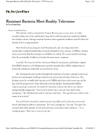 Resistant Bacteria Meet Reality Television - Nytimes.Com Page 1 of 2