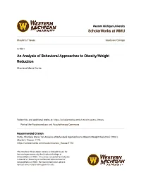 An Analysis of Behavioral Approaches to Obesity/Weight Reduction