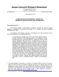 Compensation for Wrongful Conviction, Wrongful Incarceration, and Exoneration