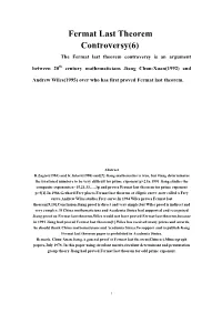 Fermat Last Theorem Controversy(6) the Fermat Last Theorem Controversy Is an Argument Between 20Th Century Mathematicians Jiang Chun-Xuan(1992) And