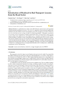 Introduction of Biodiesel to Rail Transport: Lessons from the Road Sector