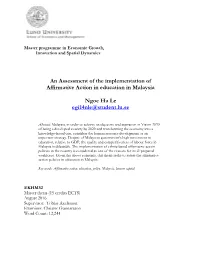 An Assessment of the Implementation of Affirmative Action in Education in Malaysia