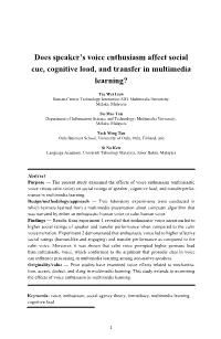 Does Speaker's Voice Enthusiasm Affect Social Cue, Cognitive Load, and Transfer in Multimedia Learning?