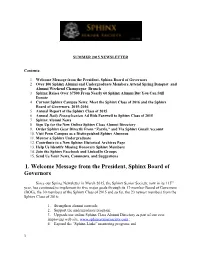 1. Welcome Message from the President, Sphinx Board of Governors 2