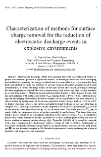 Characterization of Methods for Surface Charge Removal for the Reduction of Electrostatic Discharge Events in Explosive Environments