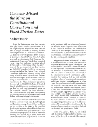 Conacher Missed the Mark on Constitutional Conventions and Fixed Election Dates