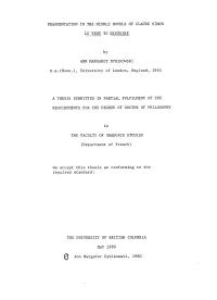 Fragmentation in the Middle Novels of Claude Simon