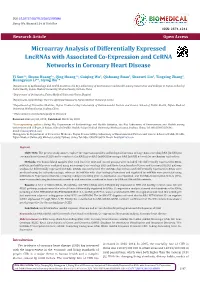 Microarray Analysis of Differentially Expressed Lncrnas with Associated Co-Expression and Cerna Networks in Coronary Heart Disease