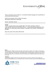Xround : a Reversible Template Language and Its Application in Model-Based Security Analysis