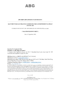 Abg Shipyard Limited (In Liquidation) Document for Sale Process Commenced Vide Advertisement Dated 05 August 2020 (Consildated T