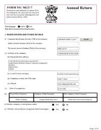 Annual Return [Pursuant to Sub�Section(1) of Section 92 of the Companies Act, 2013 and Sub�Rule (1) of Rule 11Of the Companies (Management And