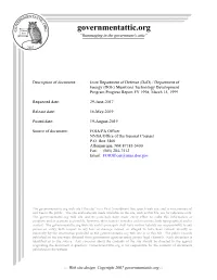 (Dod) / Department of Energy (DOE) Munitions Technology Development Program Progress Report FY 1998, March 15, 1999